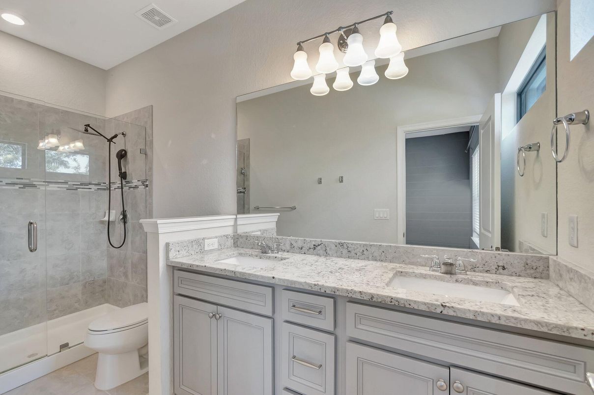 Bathroom, Dual Sink Vanities, Glass Shower, Interior, Recessed Lighting