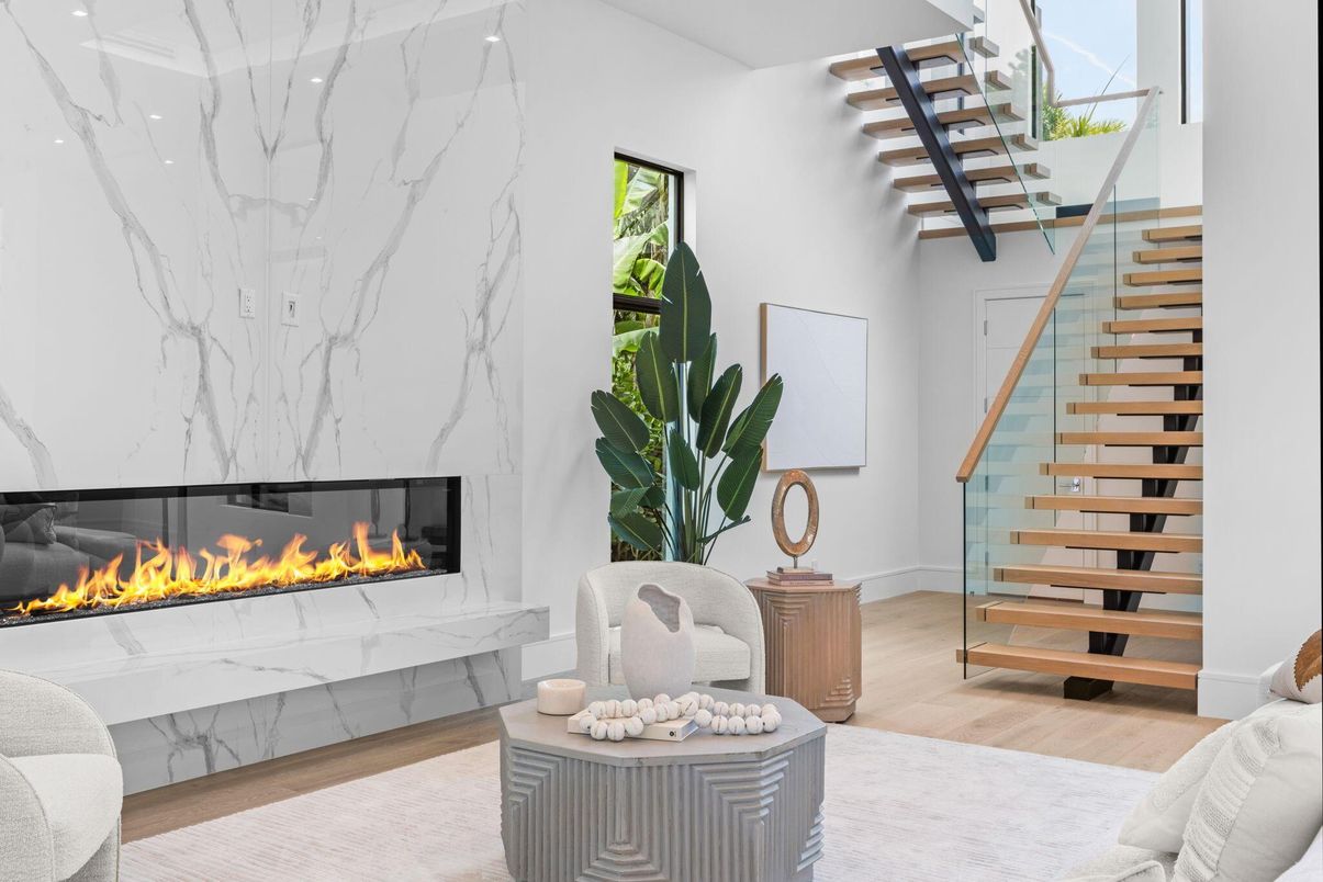 Fireplace, Interior, Marble Walls, Wood Texture Flooring