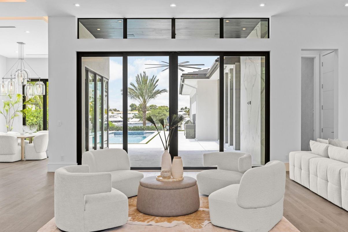 Interior, Living room, Pendant Lights, Recessed Lighting, Water, Wood Texture Flooring