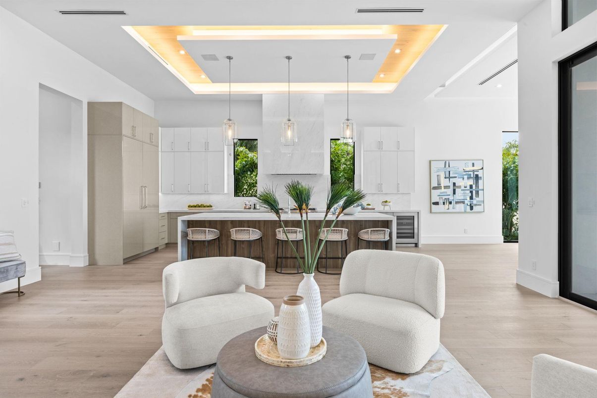Interior, Kitchen, Pendant Lights, Recessed Lighting, Wood Texture Flooring