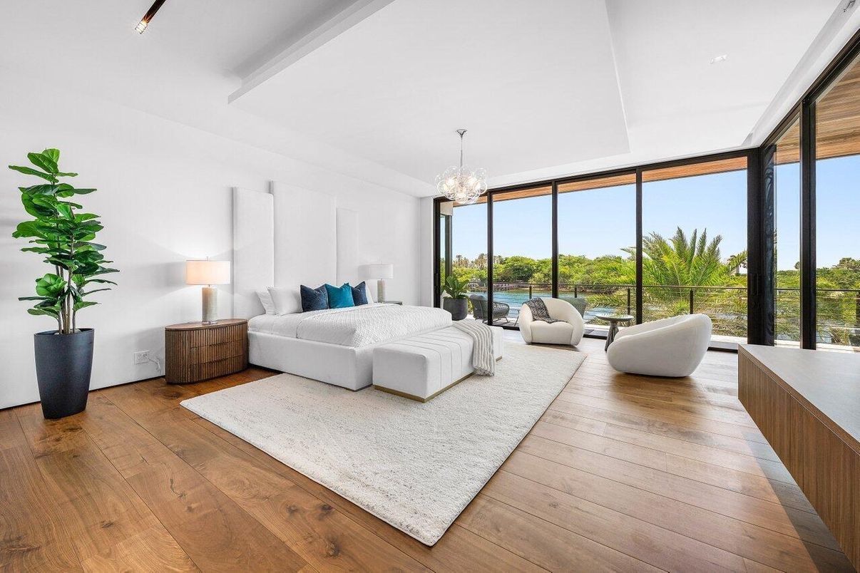 Bedroom, Chandelier, Interior, Wood Texture Flooring