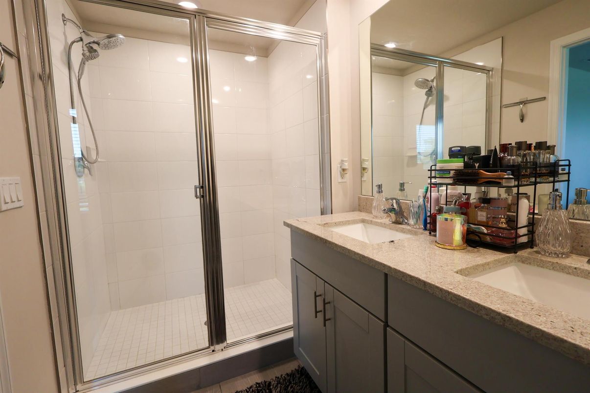 Bathroom, Dual Sink Vanities, Glass Shower, Interior, Recessed Lighting