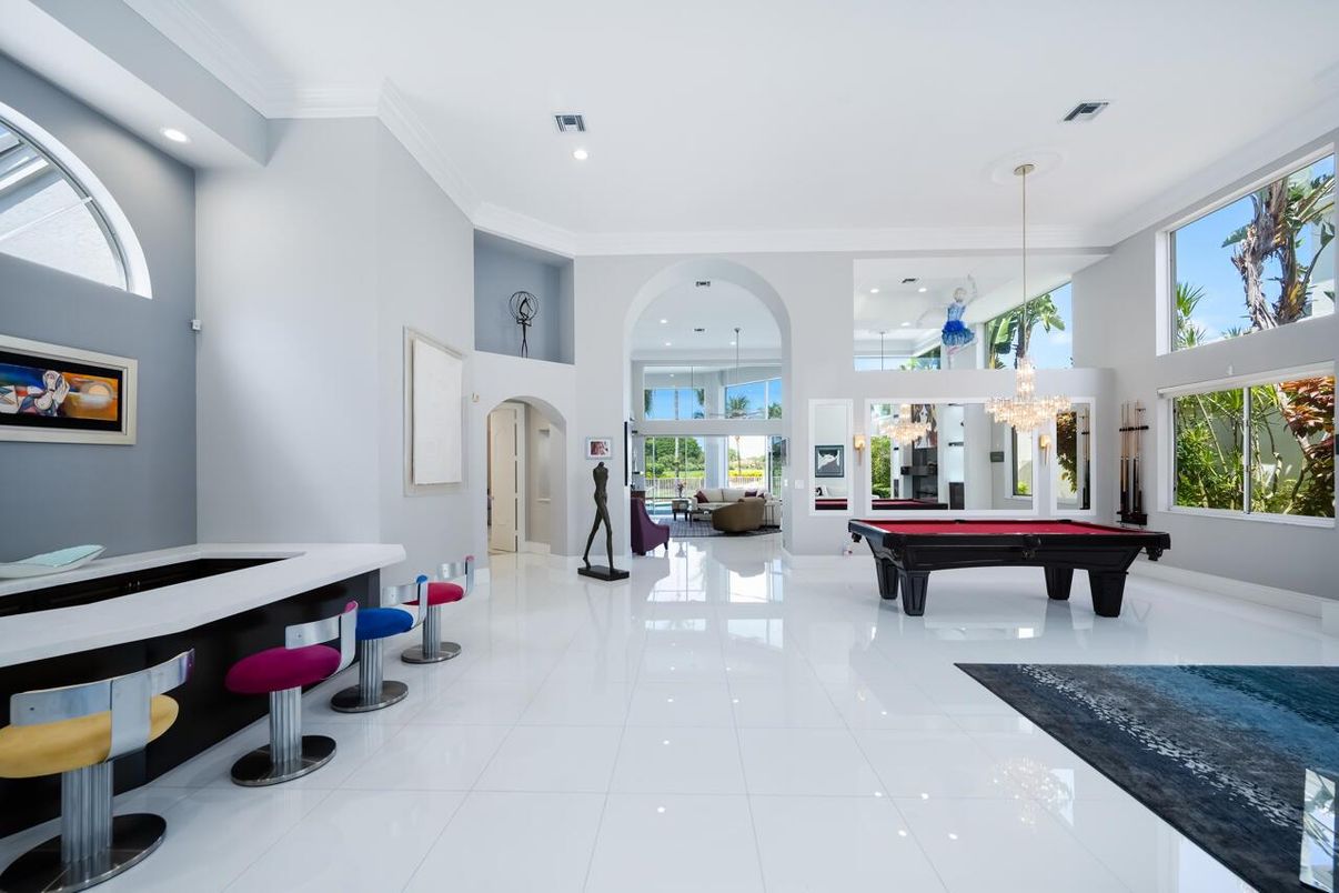 Billiard Table, Chandelier, Game Room, Interior, Pendant Lights, Recessed Lighting