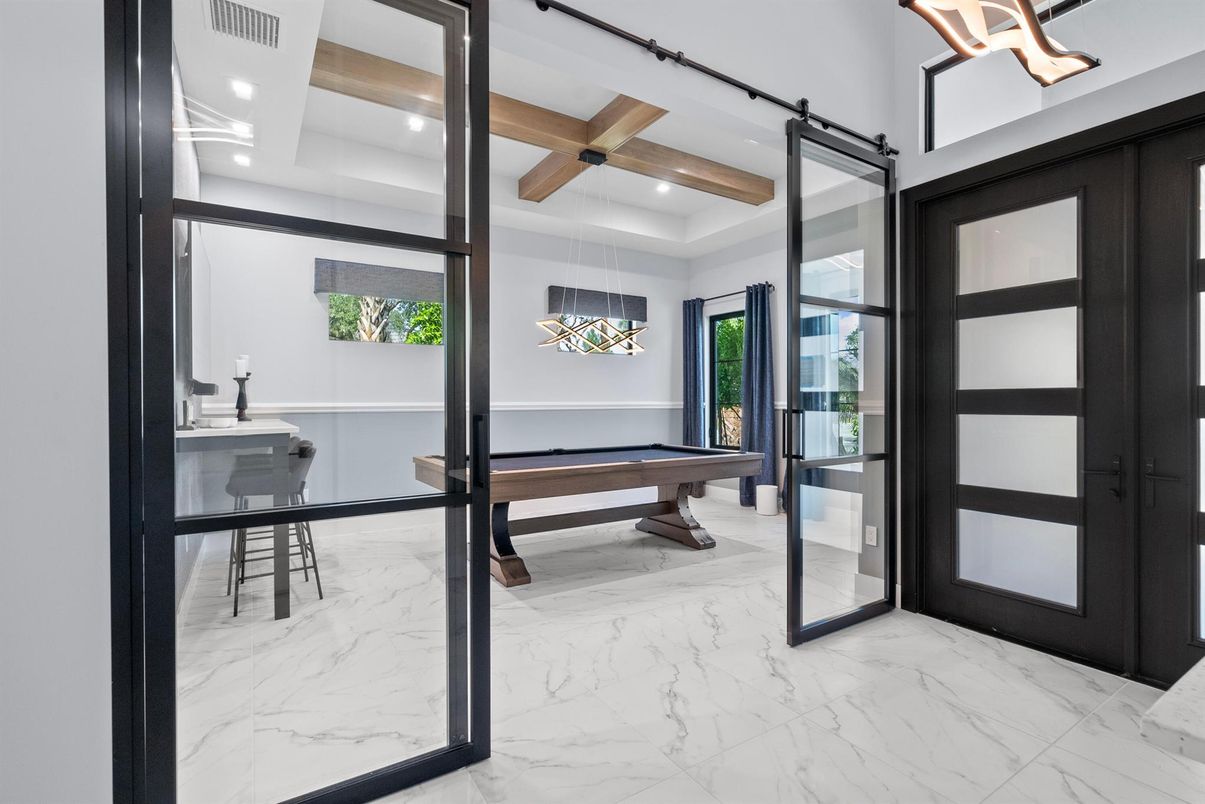 Billiard Table, Game Room, Interior, Marble, Pendant Lights, Recessed Lighting