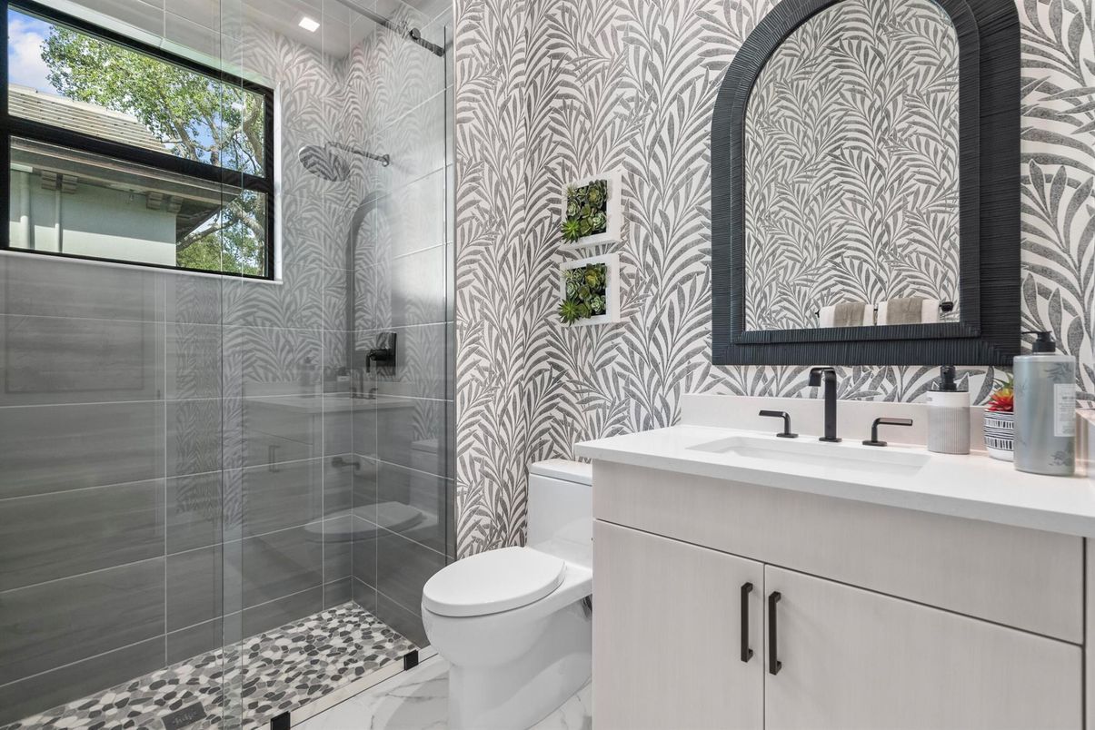 Bathroom, Glass Shower, Interior, Marble, Recessed Lighting