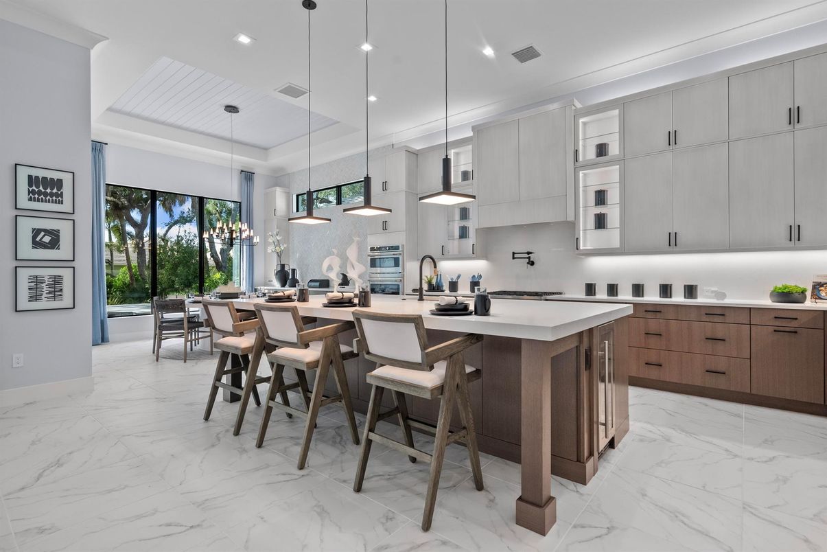 Interior, Kitchen, Marble, Pendant Lights, Recessed Lighting, Stainless Steel Appliances
