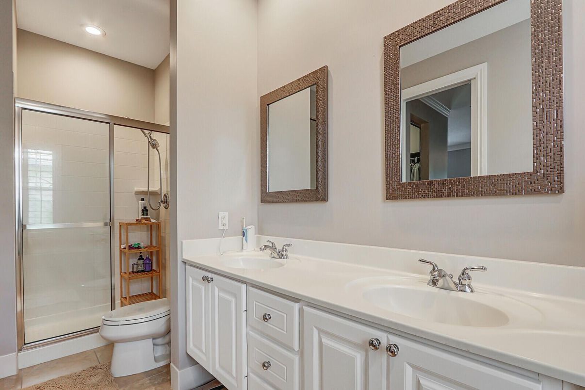 Bathroom, Dual Sink Vanities, Glass Shower, Interior, Recessed Lighting