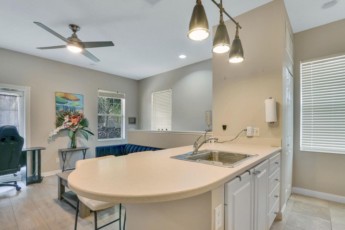 Interior, Kitchen, Pendant Lights, Recessed Lighting, Wood Texture Flooring