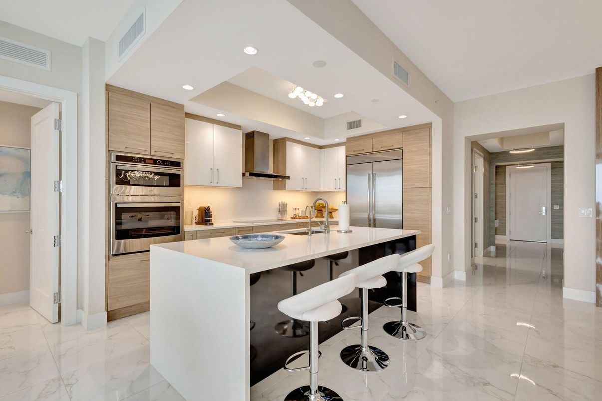 Interior, Kitchen, Marble, Recessed Lighting, Stainless Steel Appliances