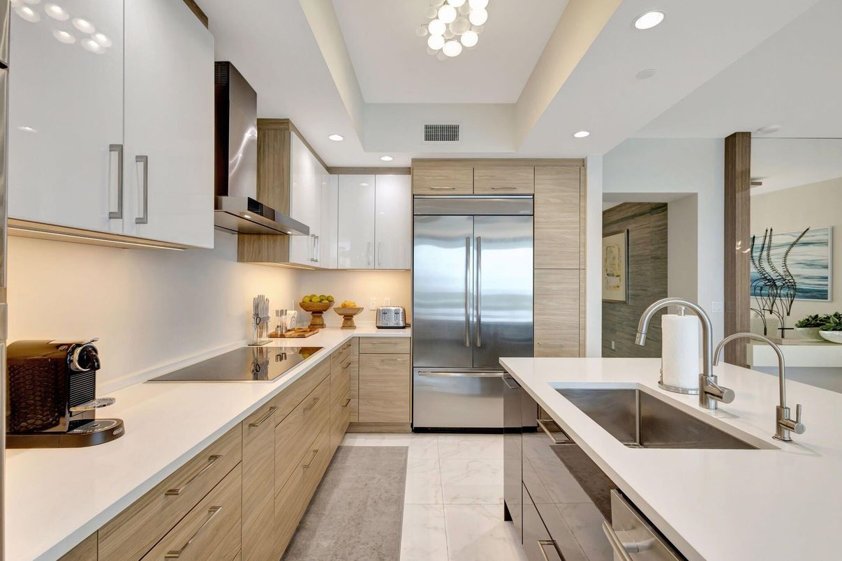 Interior, Kitchen, Marble, Recessed Lighting, Stainless Steel Appliances