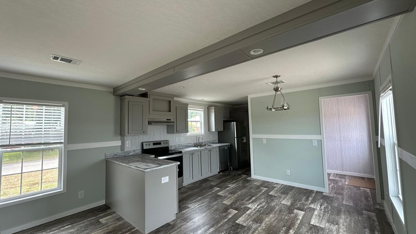Interior, Kitchen, Pendant Lights, Recessed Lighting, Wood Texture Flooring