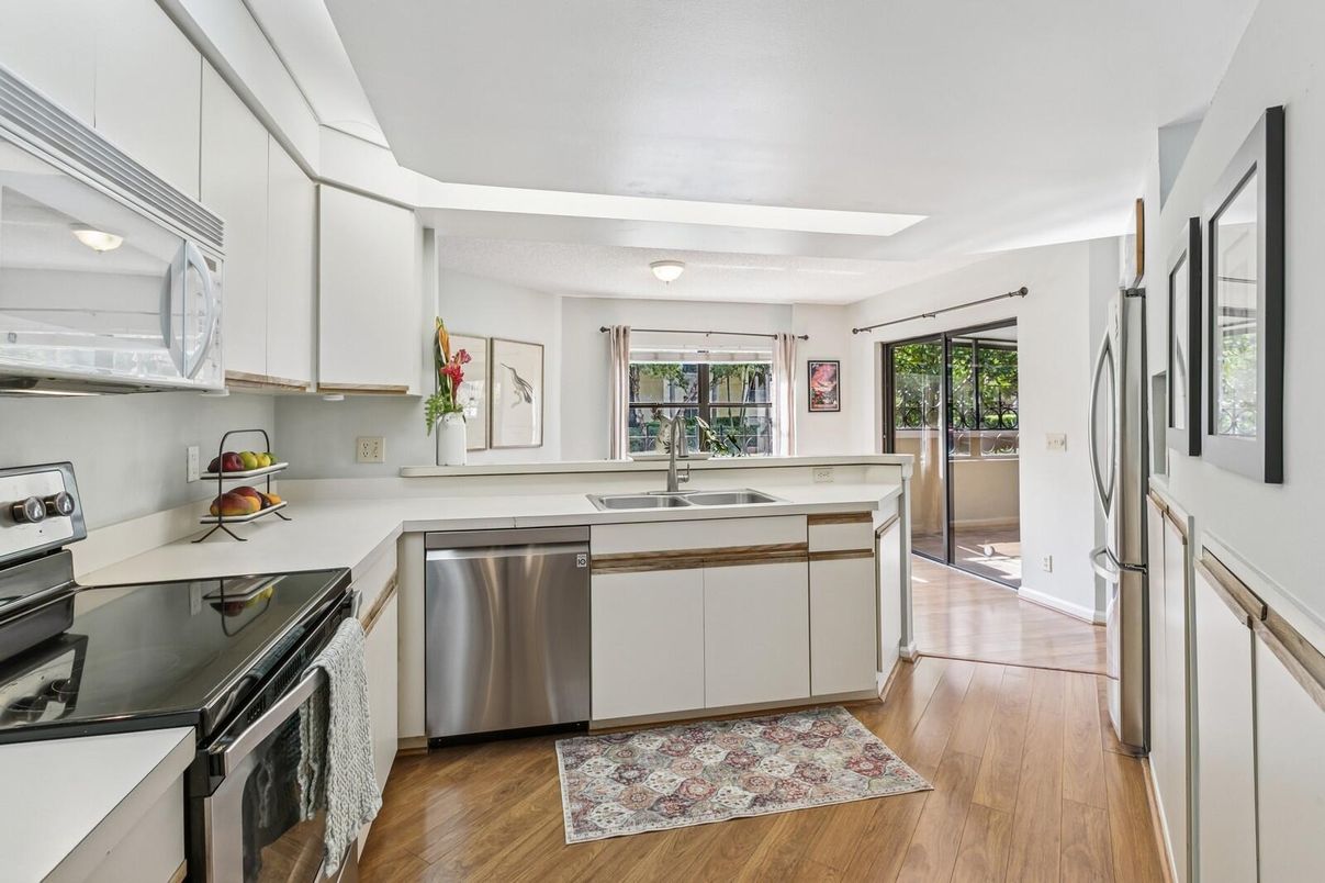 Interior, Kitchen, Stainless Steel Appliances, Wood Texture Flooring