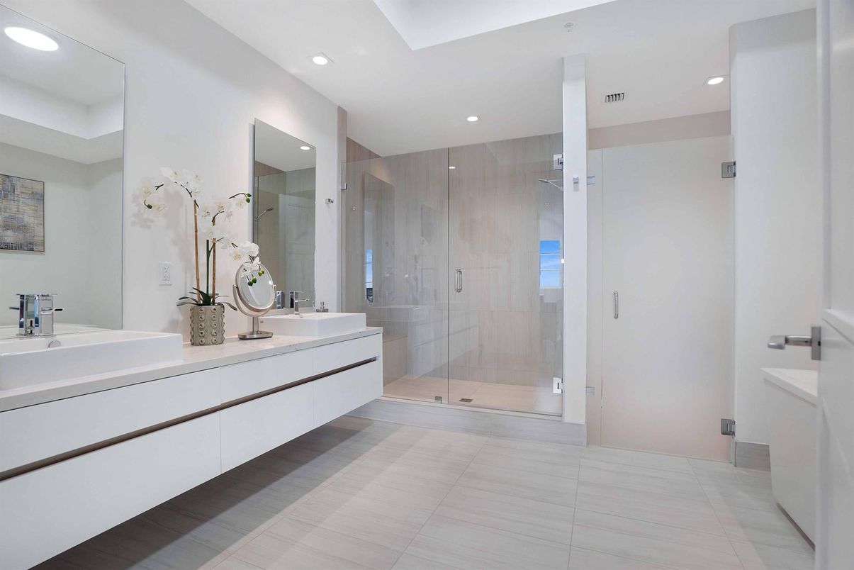 Bathroom, Dual Sink Vanities, Glass Shower, Interior, Recessed Lighting