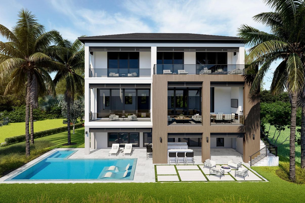 Backyard, Exterior, Facade, Pool, Modern