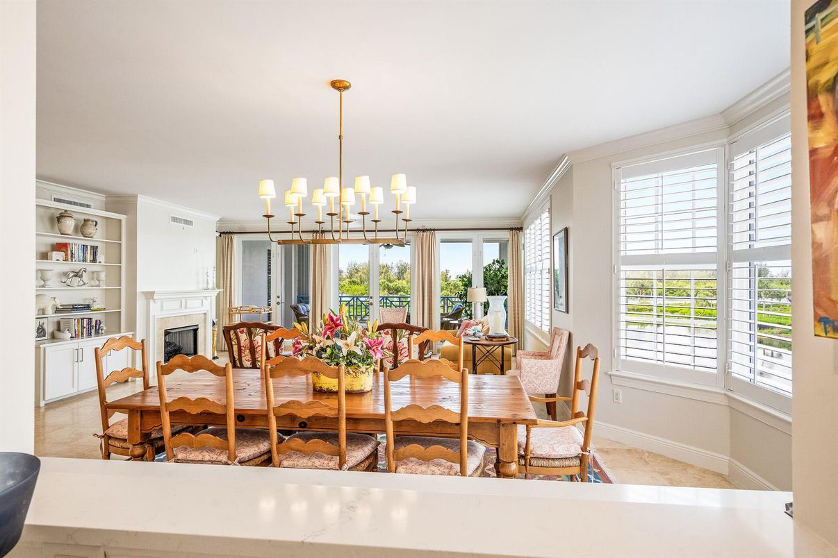 Dining room, Fireplace, Interior, Pendant Lights
