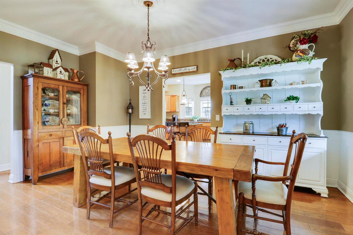 Chandelier, Dining room, Interior, Wood Texture Flooring