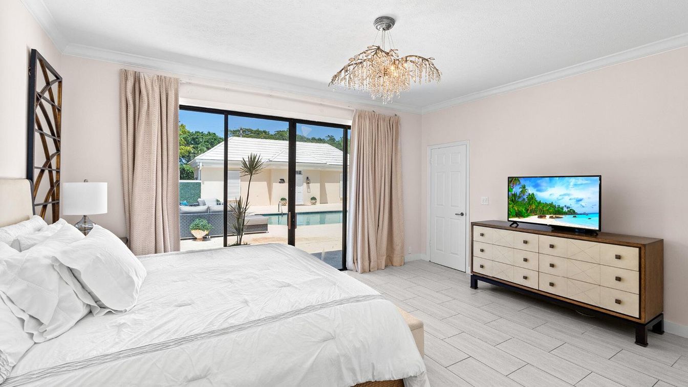 Bedroom, Chandelier, Interior, Wood Texture Flooring