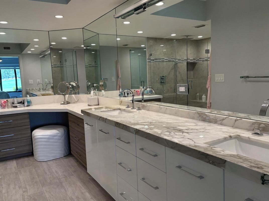 Bathroom, Dual Sink Vanities, Glass Shower, Interior, Recessed Lighting