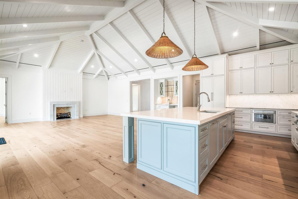 Interior, Kitchen, Pendant Lights, Recessed Lighting, Wood Texture Flooring