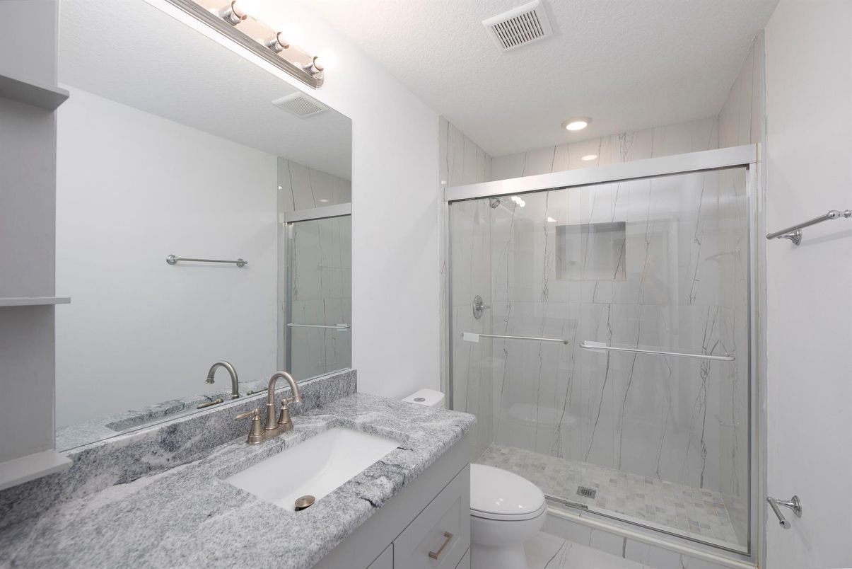 Bathroom, Glass Shower, Interior, Recessed Lighting
