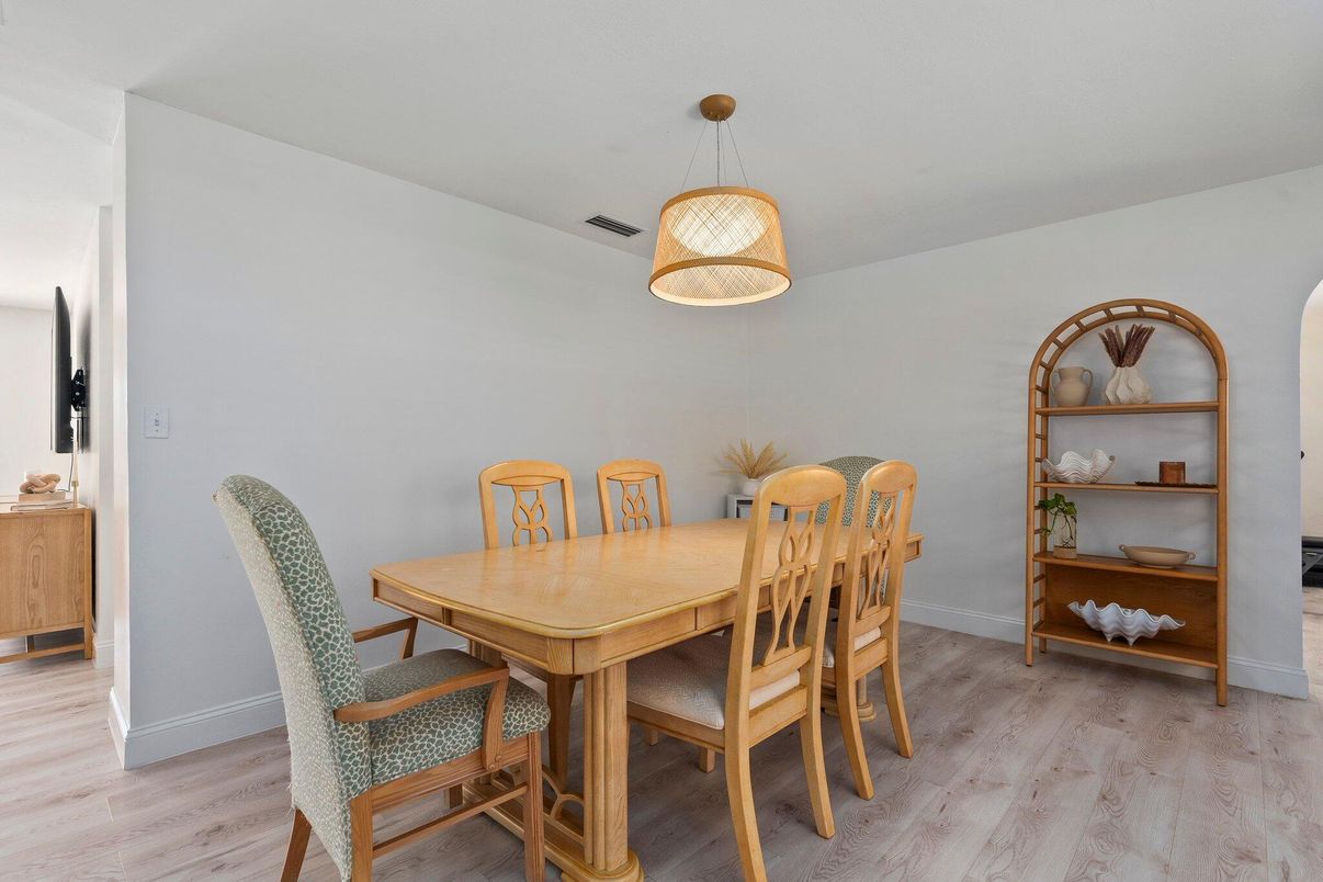 Dining room, Interior, Pendant Lights, Wood Texture Flooring