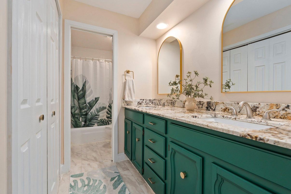 Bathroom, Dual Sink Vanities, Interior, Marble, Recessed Lighting