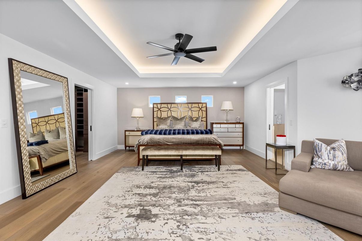 Bedroom, Interior, Recessed Lighting, Wood Texture Flooring