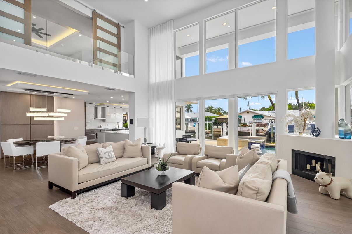 Dining room, Fireplace, Interior, Kitchen, Living room, Pendant Lights, Recessed Lighting, Wood Texture Flooring