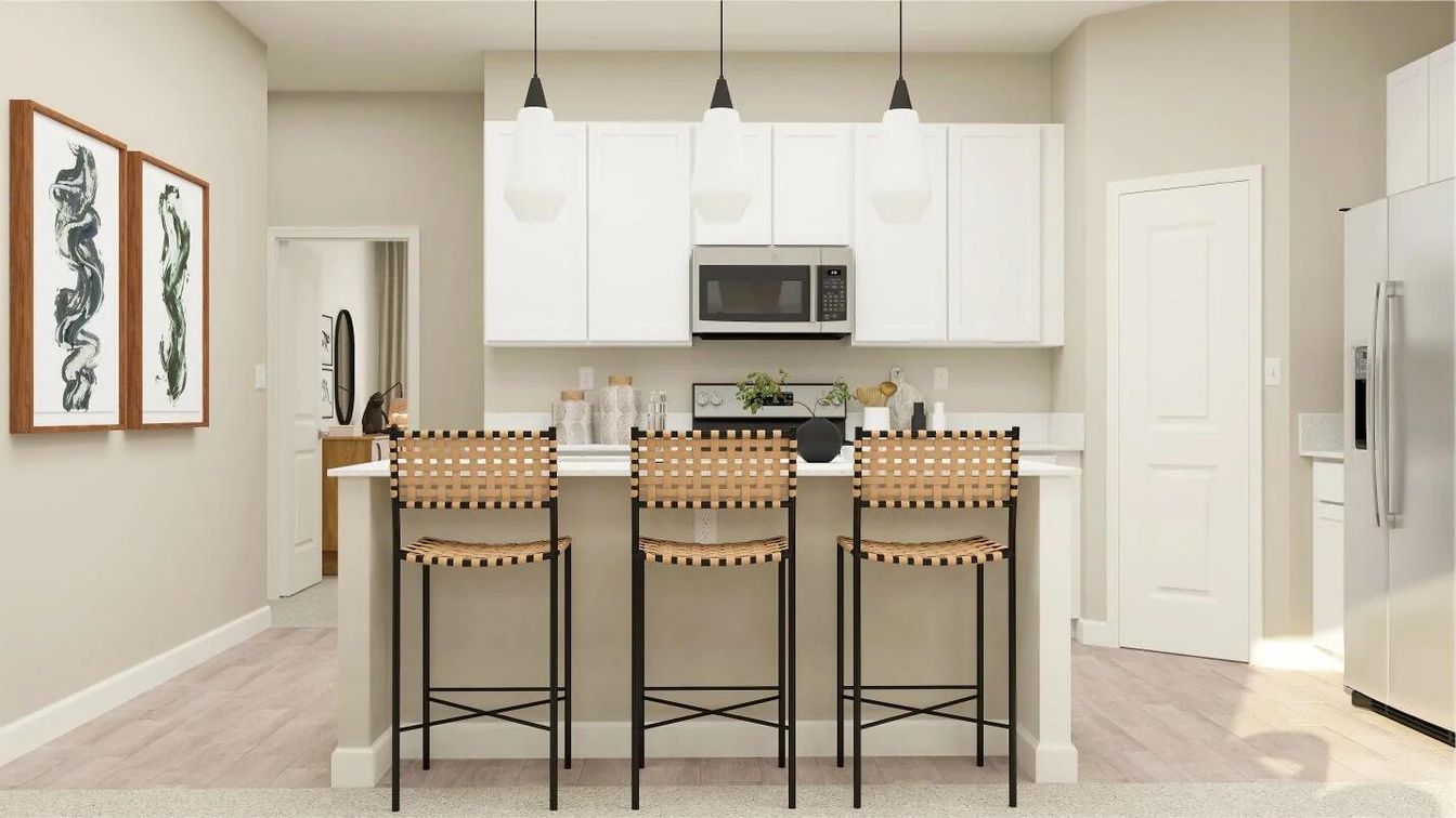Interior, Kitchen, Pendant Lights, Stainless Steel Appliances, Wood Texture Flooring