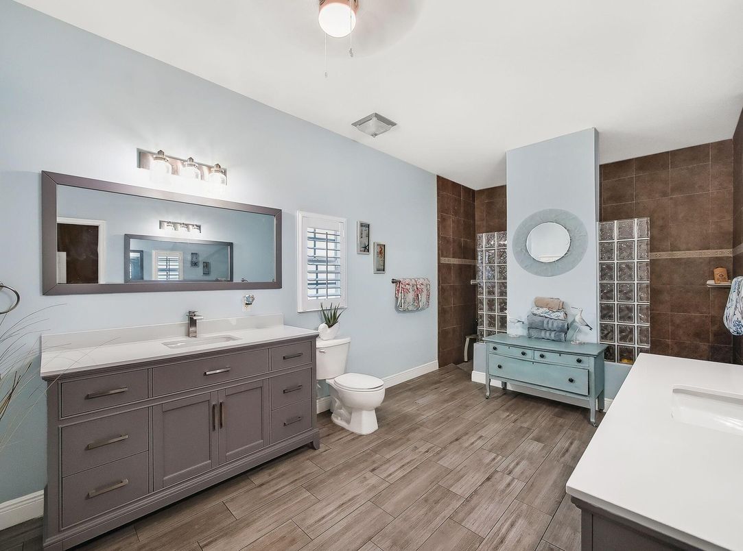 Bathroom, Dual Sink Vanities, Interior, Wood Texture Flooring