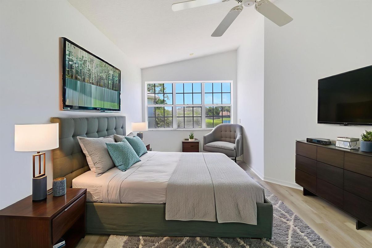 Bedroom, Interior, Recessed Lighting, Wood Texture Flooring