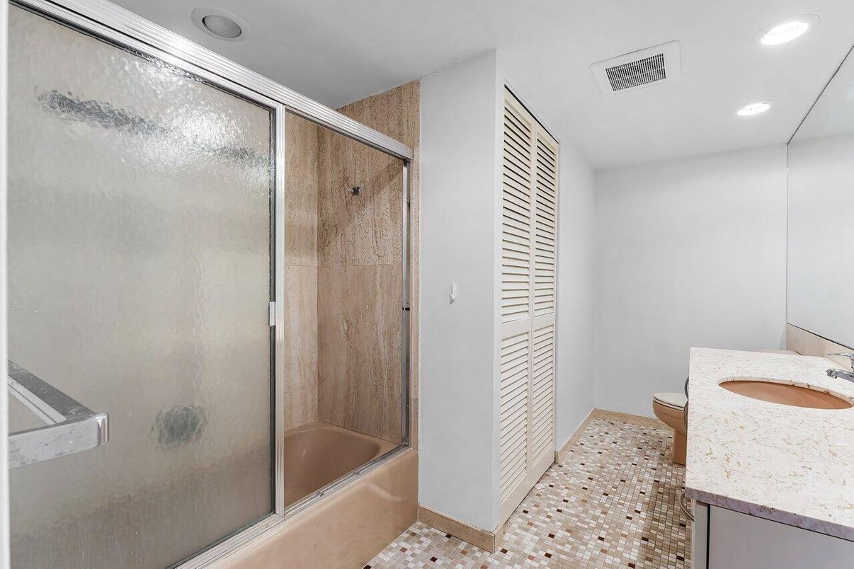 Bathroom, Glass Shower, Interior, Recessed Lighting