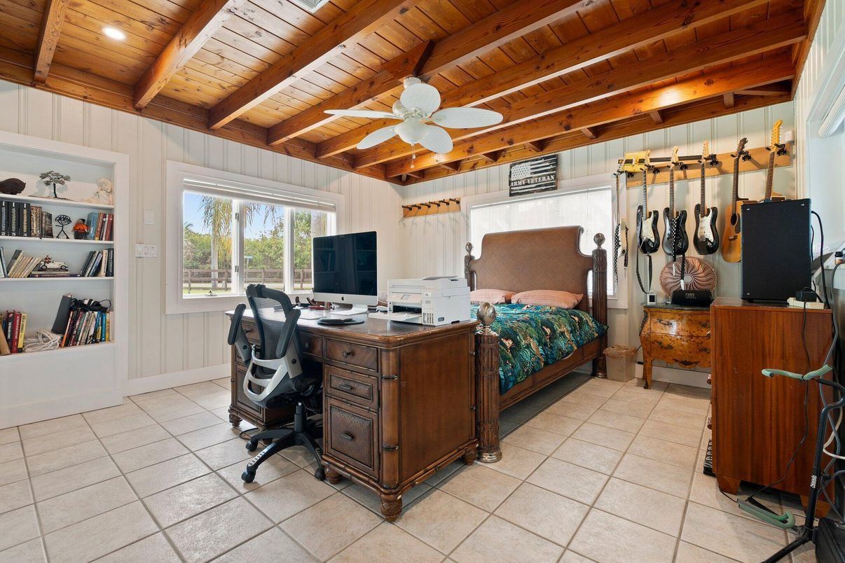 Bedroom, Home Office, Interior, Recessed Lighting, Wooden Beams, Wooden Ceilings
