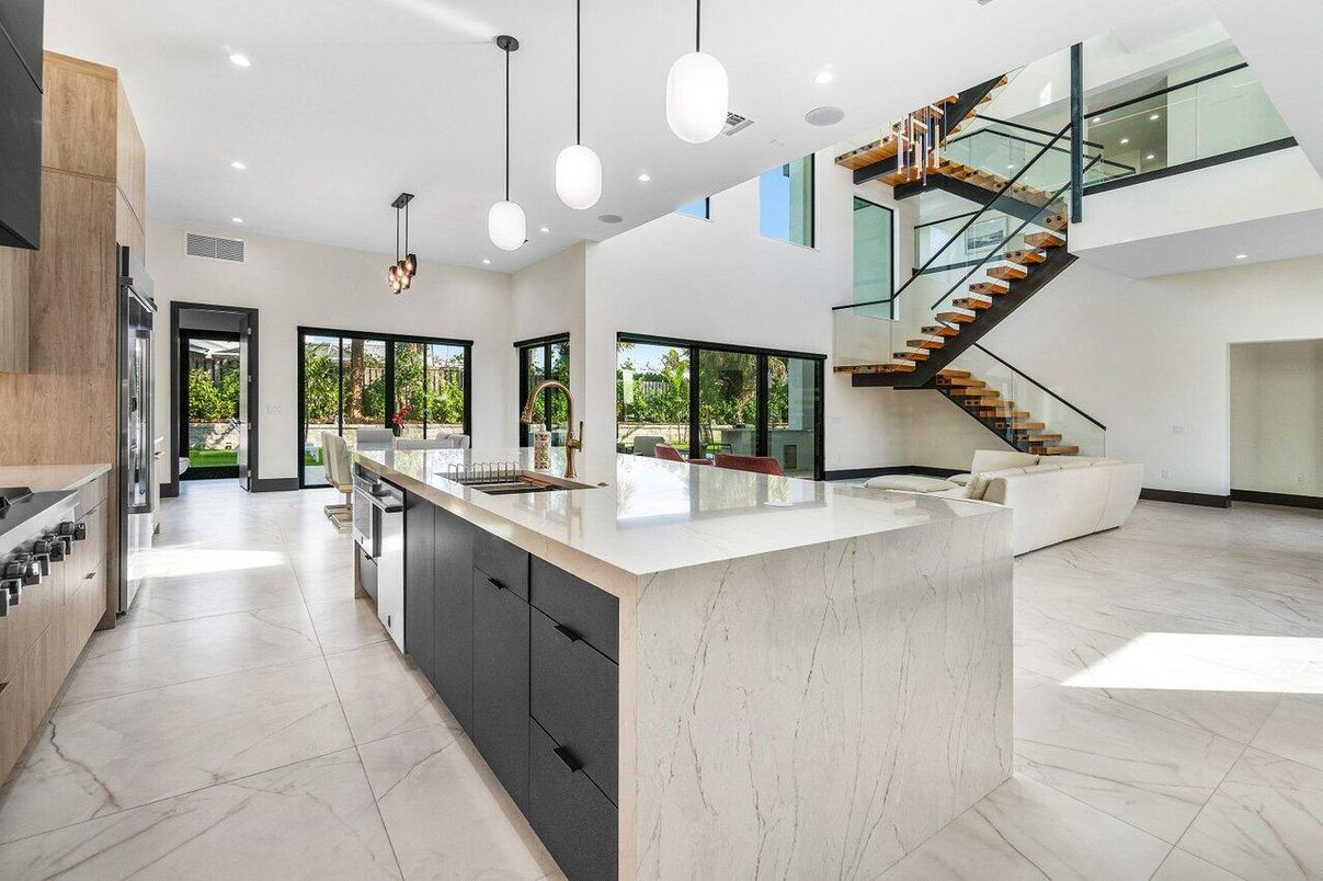 Interior, Kitchen, Marble, Pendant Lights, Recessed Lighting