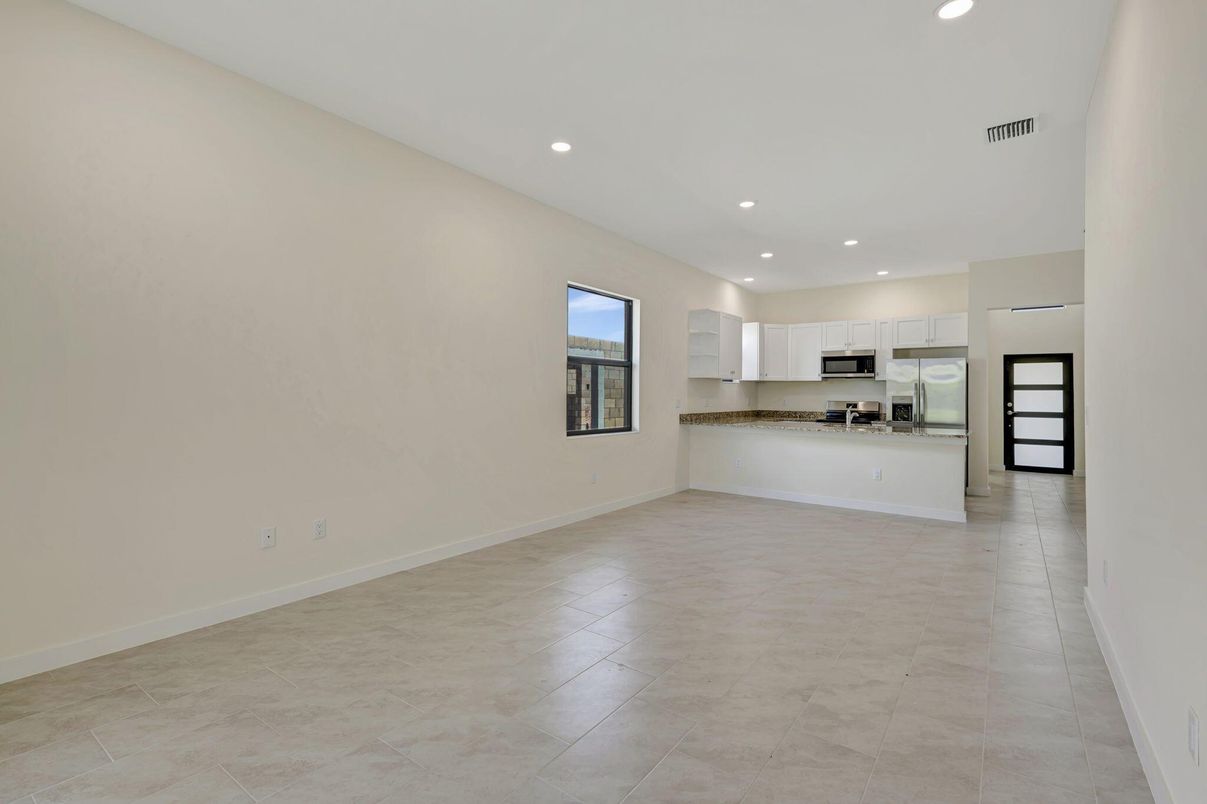Empty room, Interior, Kitchen, Recessed Lighting, Stainless Steel Appliances