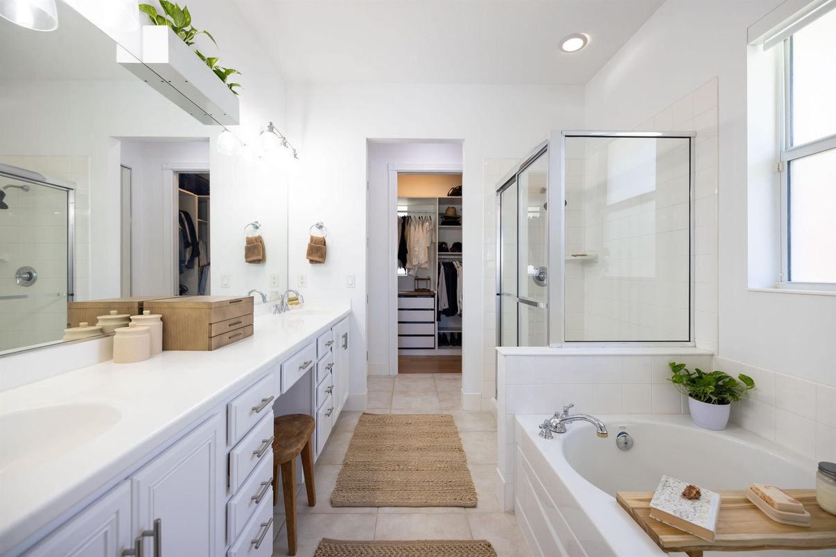 Bathroom, Dual Sink Vanities, Glass Shower, Interior, Recessed Lighting