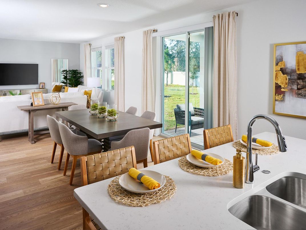 Dining room, Interior, Recessed Lighting, Wood Texture Flooring