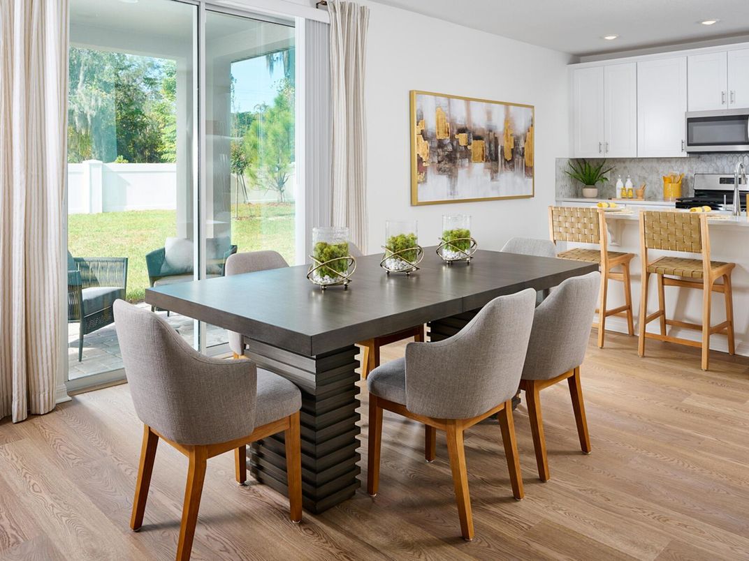 Dining room, Interior, Kitchen, Recessed Lighting, Wood Texture Flooring