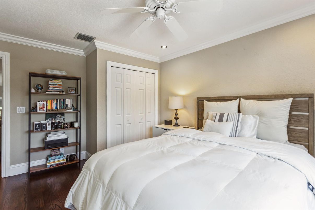 Bedroom, Interior, Recessed Lighting, Wood Texture Flooring