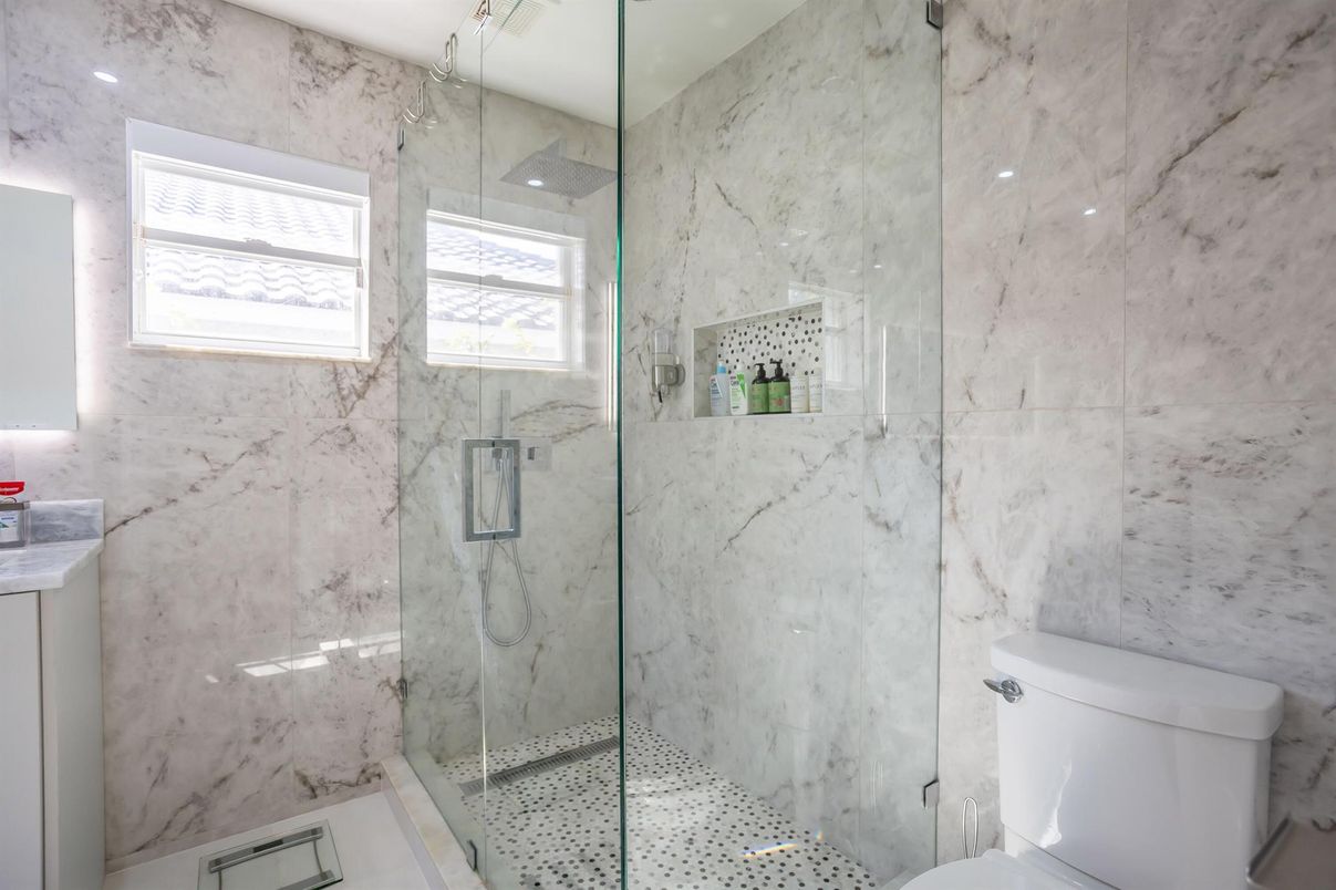 Bathroom, Glass Shower, Interior, Marble Walls