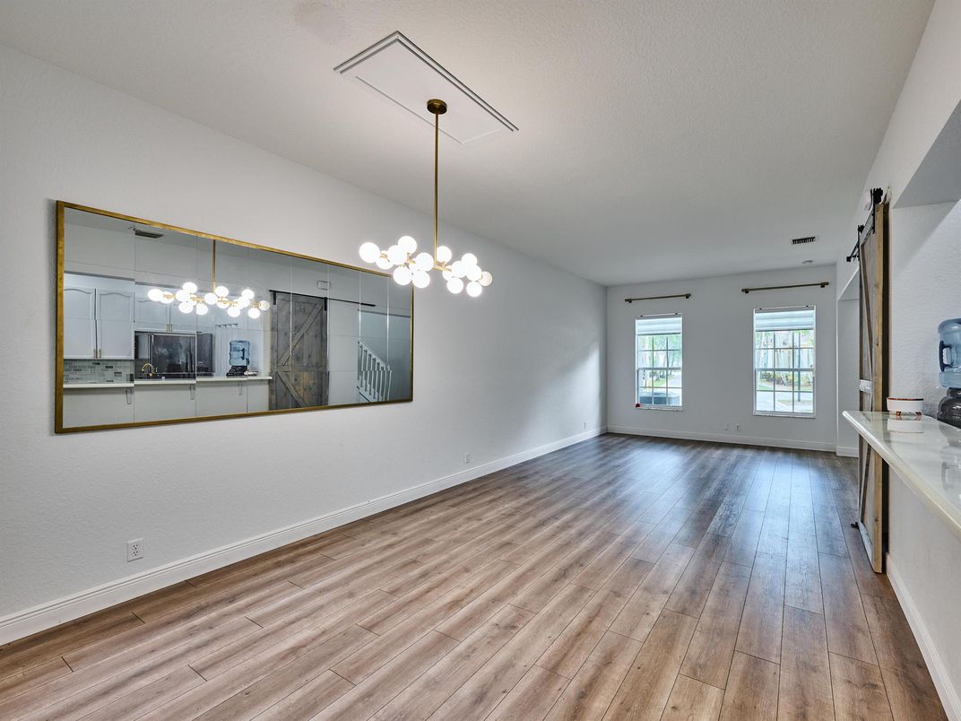 Chandelier, Empty room, Interior, Pendant Lights, Wood Texture Flooring