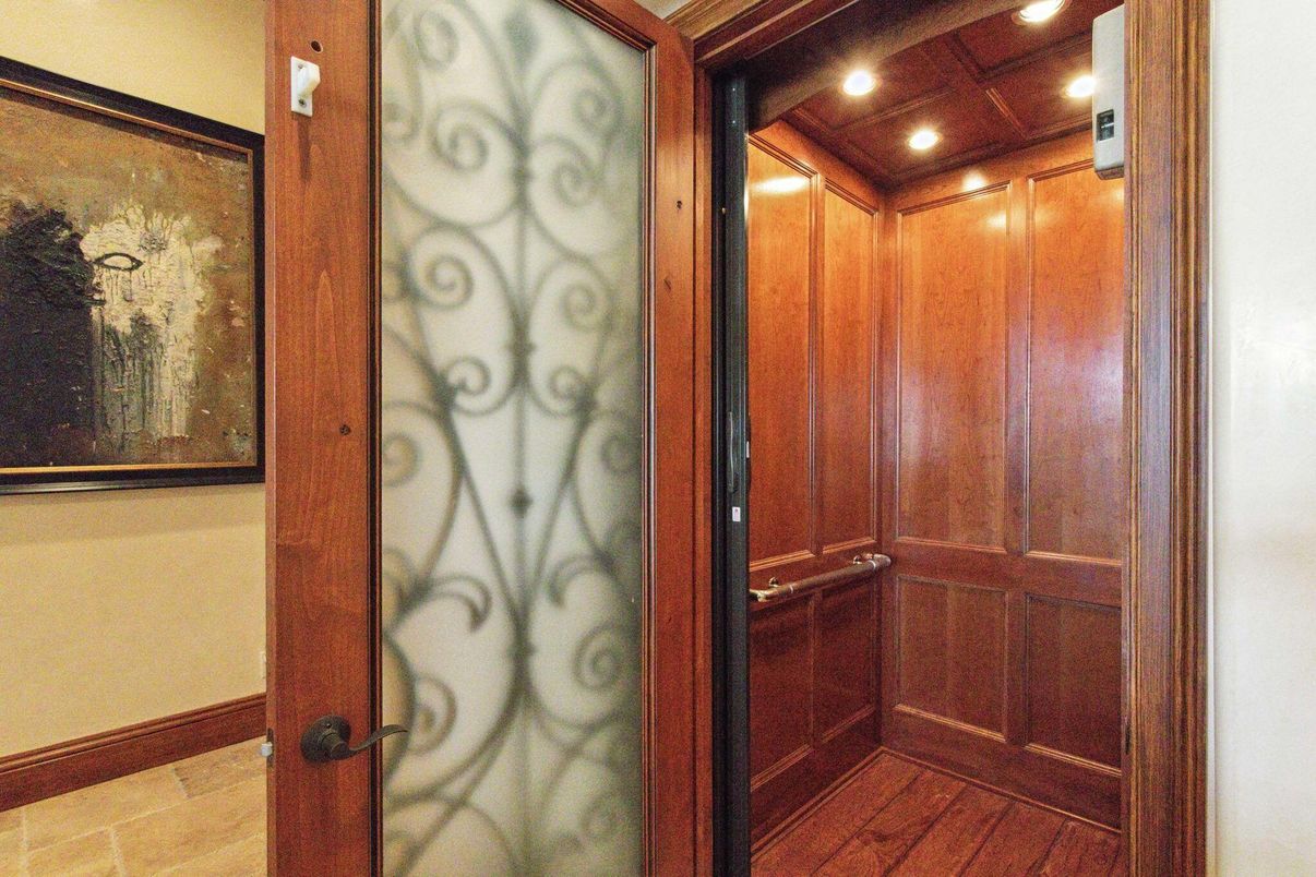Elevator, Interior, Recessed Lighting, Wooden Ceilings, Wood Texture Flooring, Wooden Walls