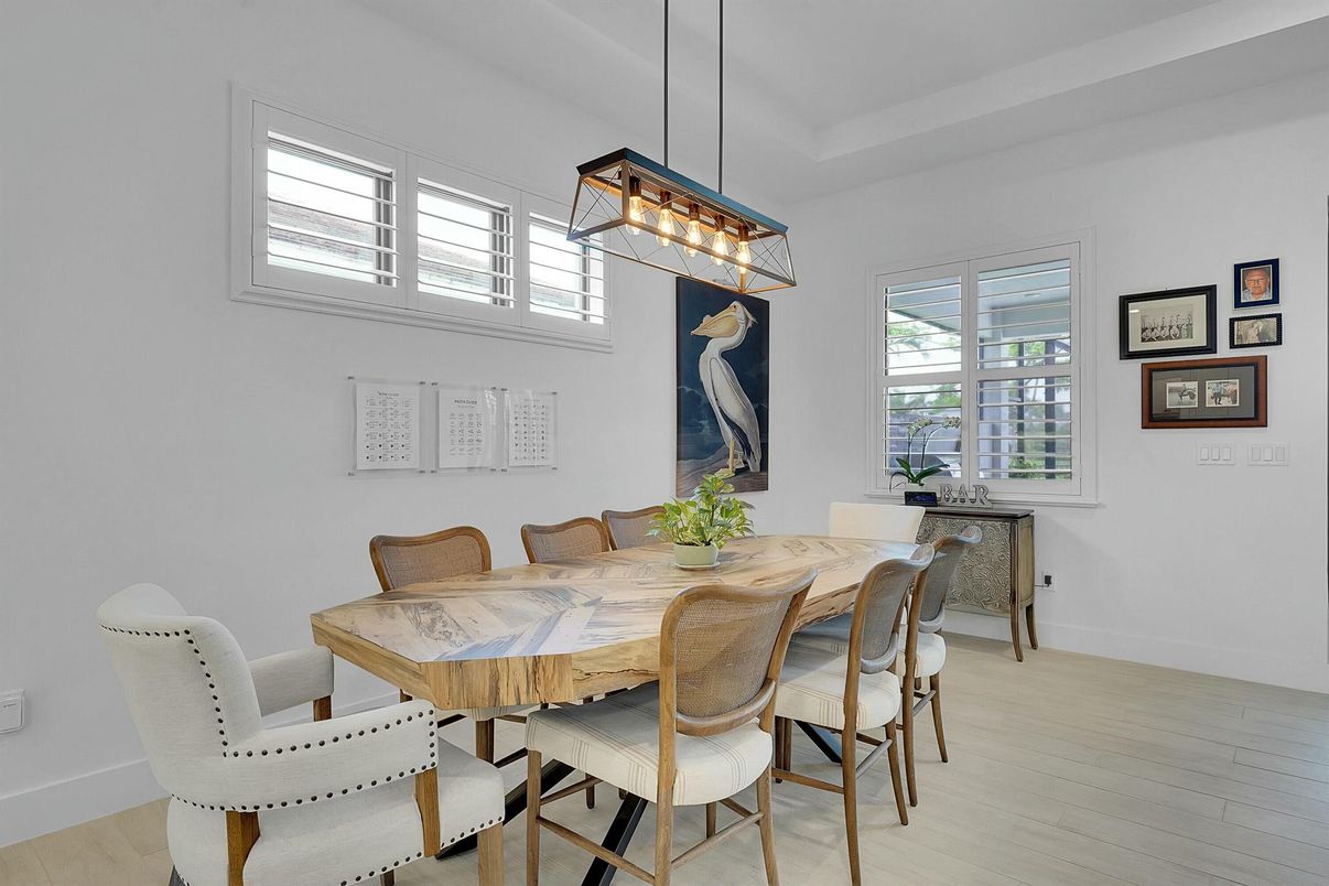 Dining room, Interior, Pendant Lights, Wood Texture Flooring