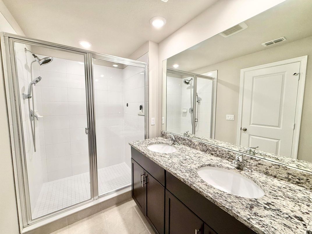 Bathroom, Dual Sink Vanities, Glass Shower, Interior, Recessed Lighting