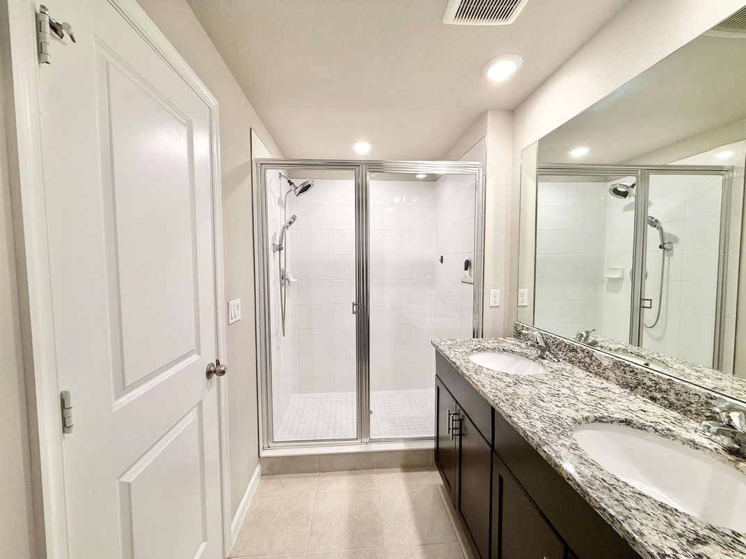 Bathroom, Dual Sink Vanities, Glass Shower, Interior, Recessed Lighting