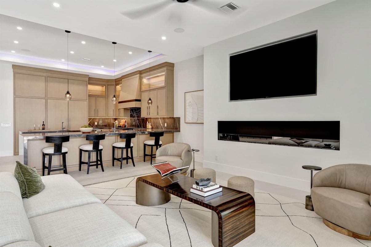 Interior, Kitchen, Living room, Marble, Pendant Lights, Recessed Lighting