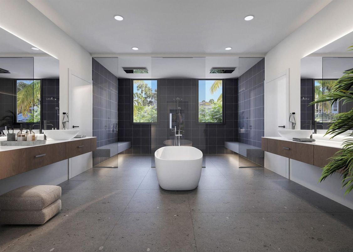Bathroom, Dual Sink Vanities, Free Standing Baths, Glass Shower, Interior, Recessed Lighting