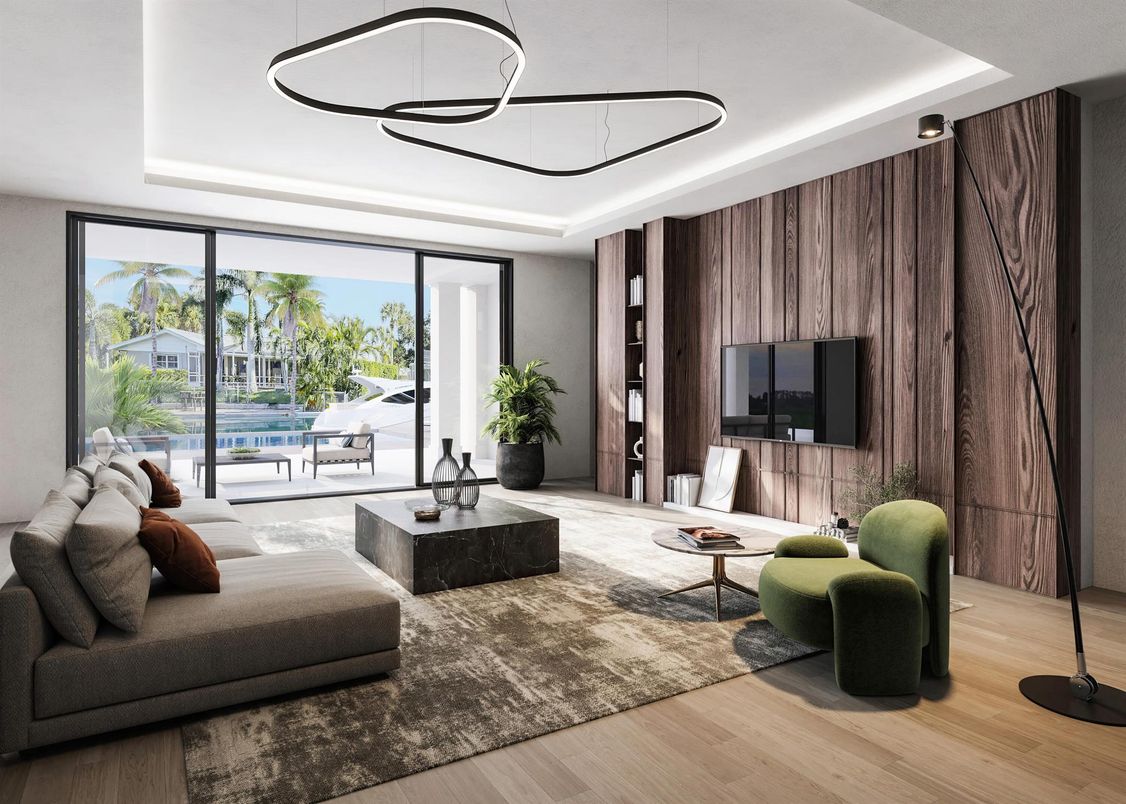 Interior, Living room, Pendant Lights, Wood Texture Flooring
