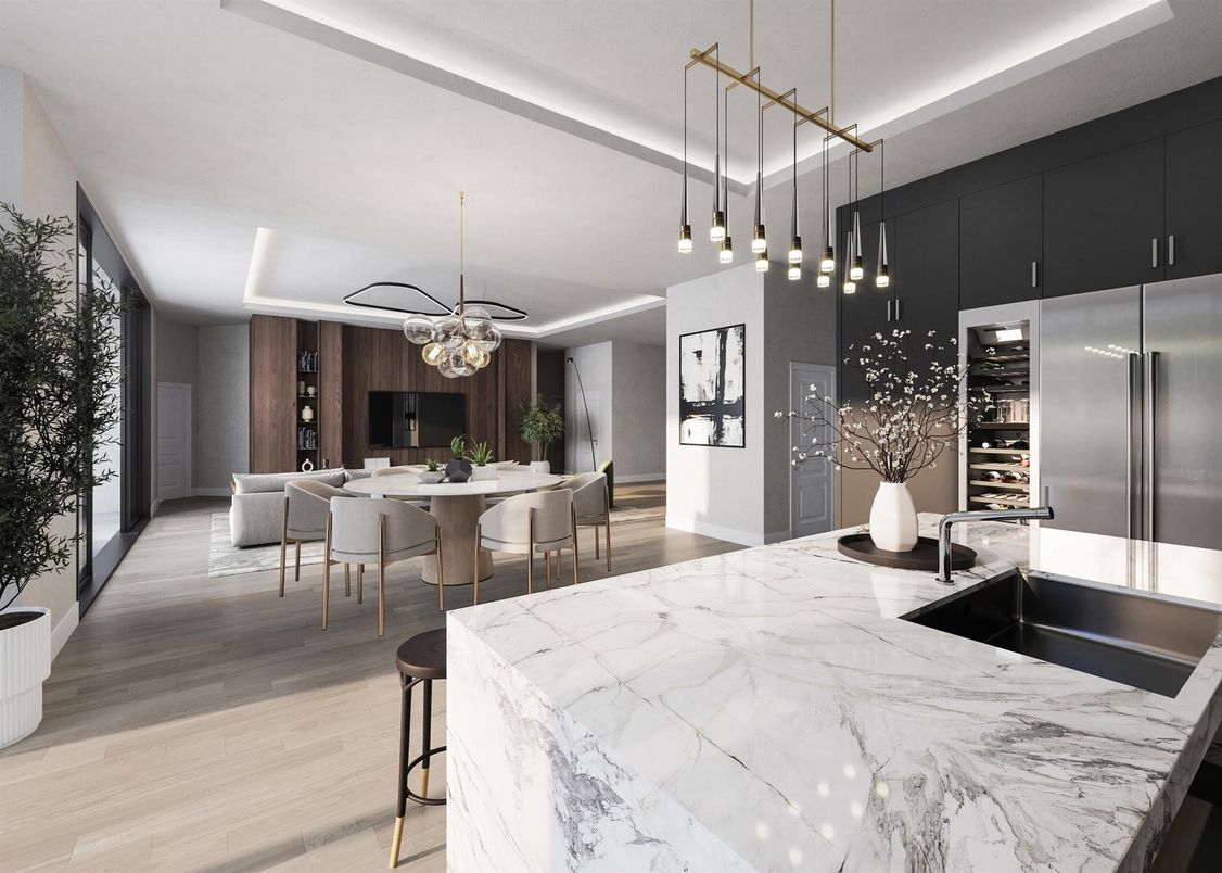 Dining room, Interior, Pendant Lights, Wood Texture Flooring