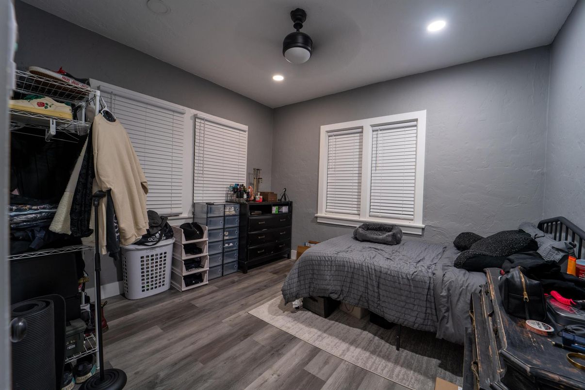 Bedroom, Interior, Recessed Lighting, Wood Texture Flooring